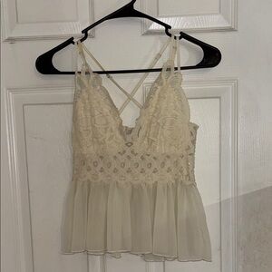 Love Tree Cream Lace Peplum Camisole